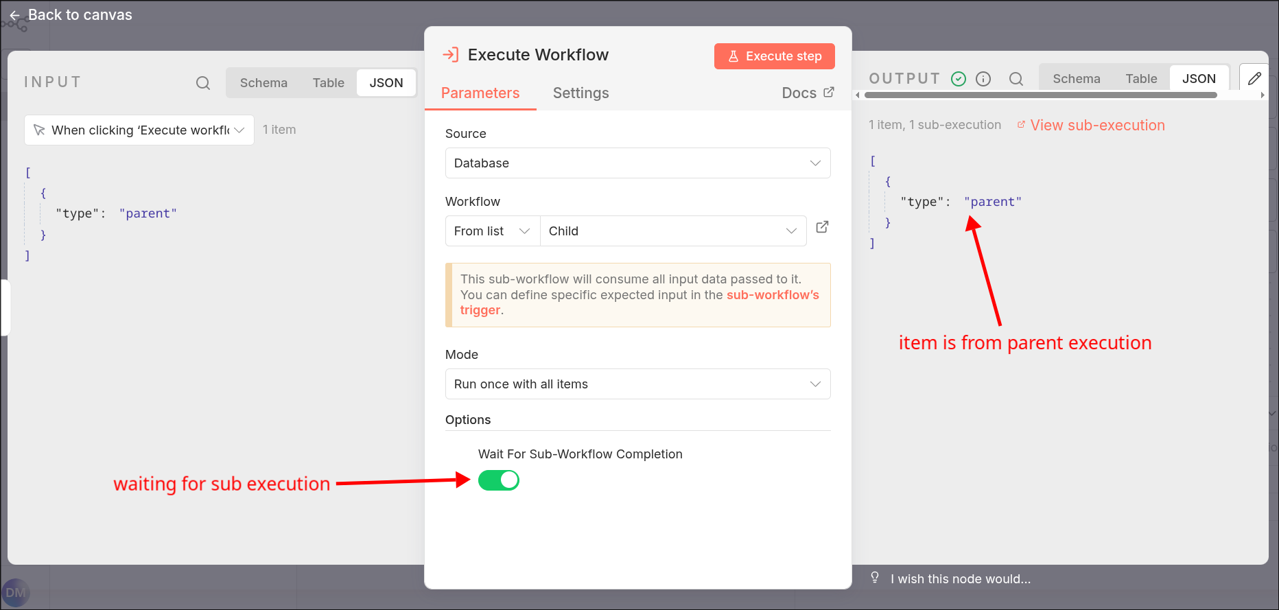 v1: Parent execution won't receive the result of the child execution